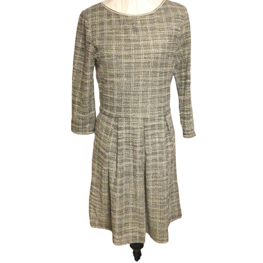 Max Studio tweed dress 3/4 sleeves pleated black white pleated NEW wit…